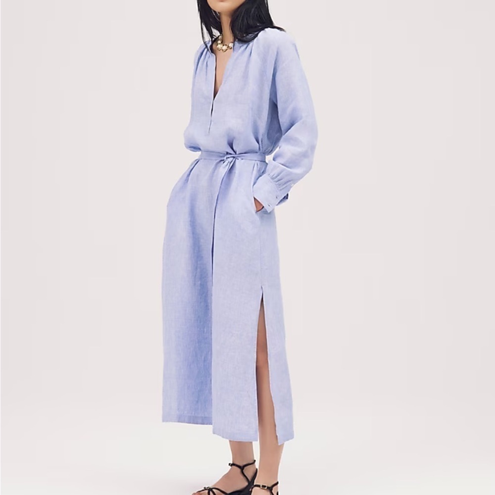J crew French blue Petite Cabana dress in linen
